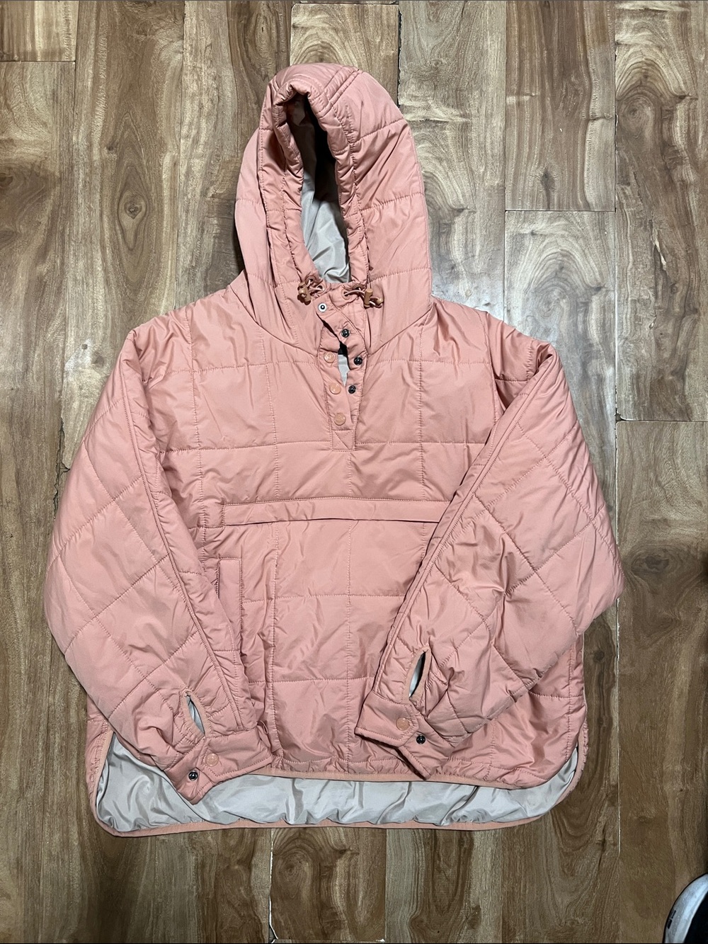 Women's Quilted Hooded Pullover Jacket - Pink